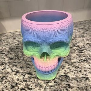 3D Printed Skull Planter - Sugar Skull - Multicolo